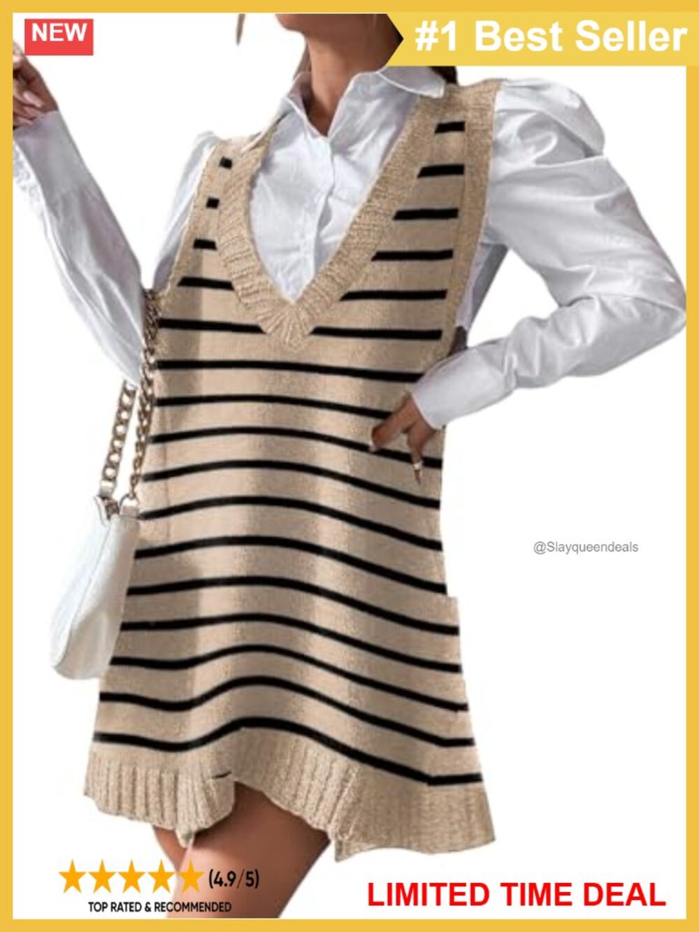 Zeagoo Womens Sweater Vest Dress V Neck Cable Knit with Pockets
